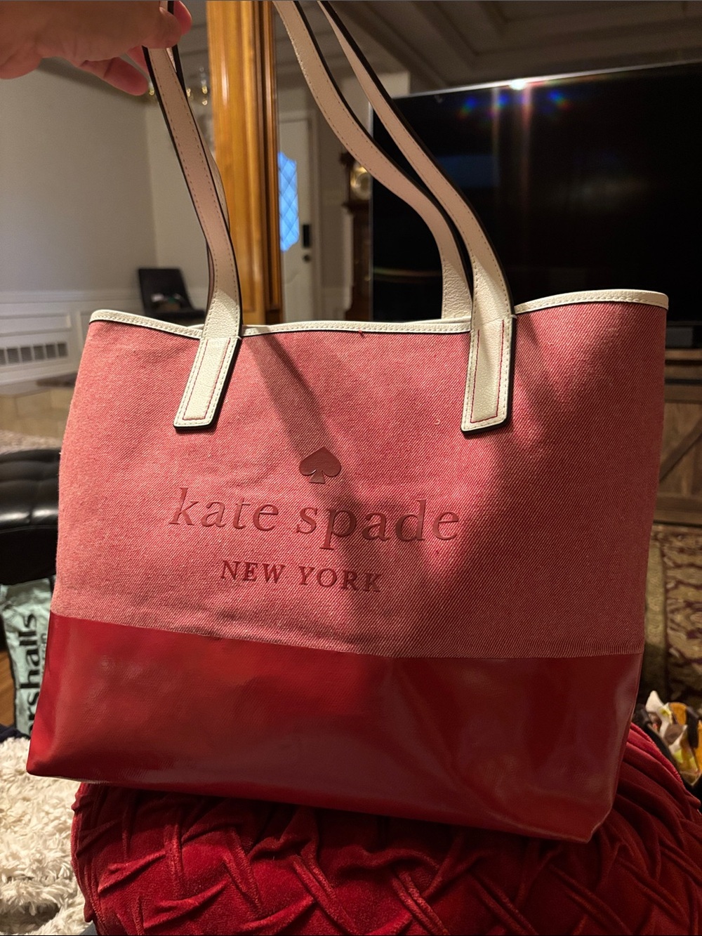 kate spade Red Canvas and Patent Two-Tone Tote